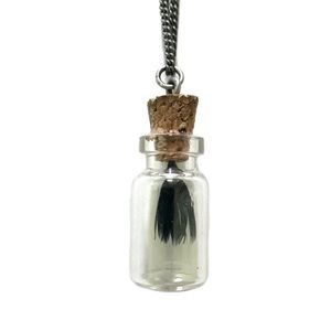 Hot Topic Black Bird faux Feather Glass Bottle whimsygoth emo Necklace pendant